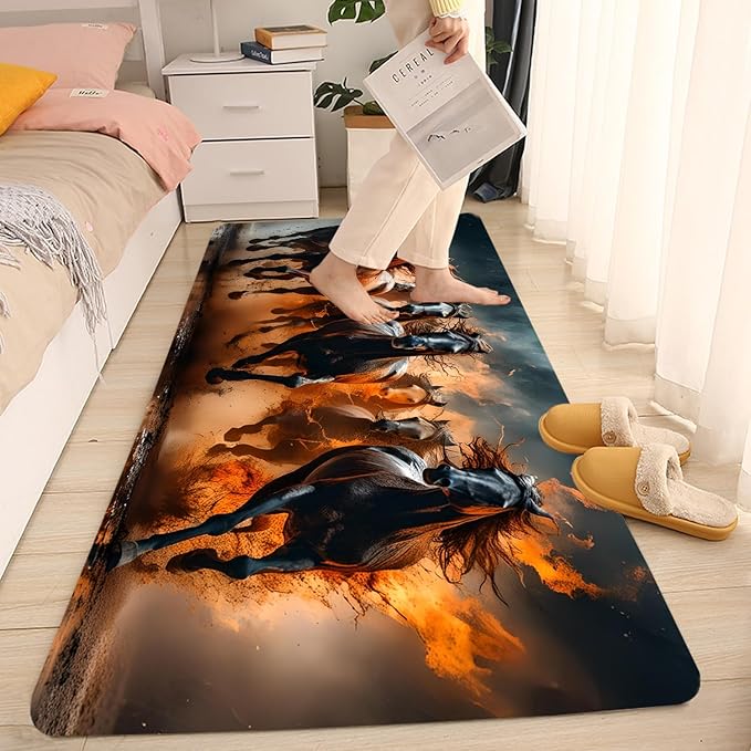 WODEJIA Non Slip Bath Rugs Sponge Foam for Bathroom,Flannel Mat Rug for Living Room, Absorbent MatS for Forlaundry Room and Kitchen,Galloping Steed Welcome Mat 59x24 Inches