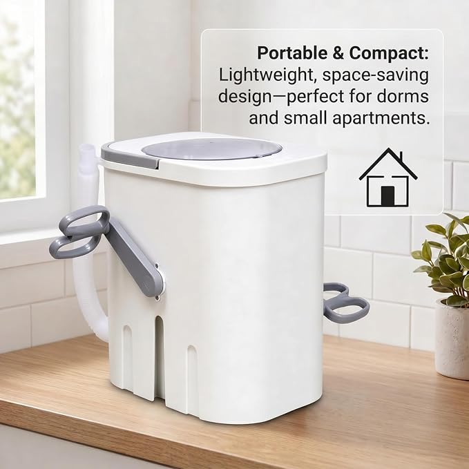 Manual Clothes Washer, Non electric Portable Rotary Washing Machine, Compact Hand Crank Rotary Washer for Dormitory Small Apartment