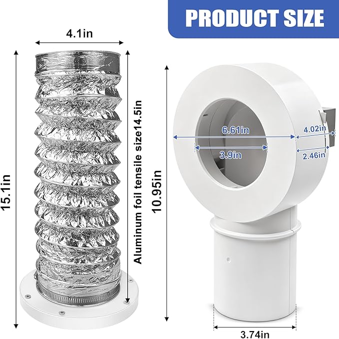 90° Magnetic Dryer Vent Coupling Strong Magnetic Self-connection，Suitable for Confined Paces Magnetic Dryer Vent Coupler with 4 inch Hose Easy to Connect（WHITE)