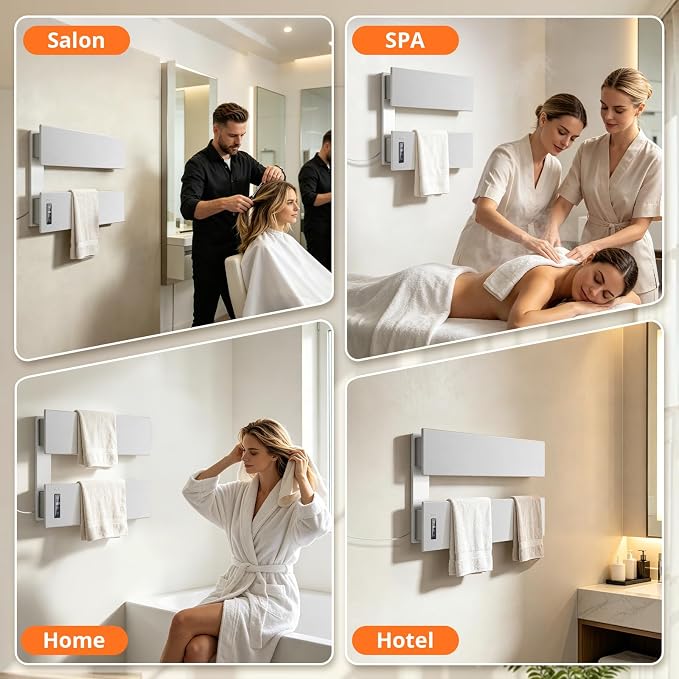 R FLORY Electric Towel Warmer, Wall-Mounted Towel Heater with 2 Bar, Heated Towel Rack with Built-in Timer & Temperature, Waterproof Aluminum Towel Warmers for Bathroom, Plug-in, Brushed Nickel