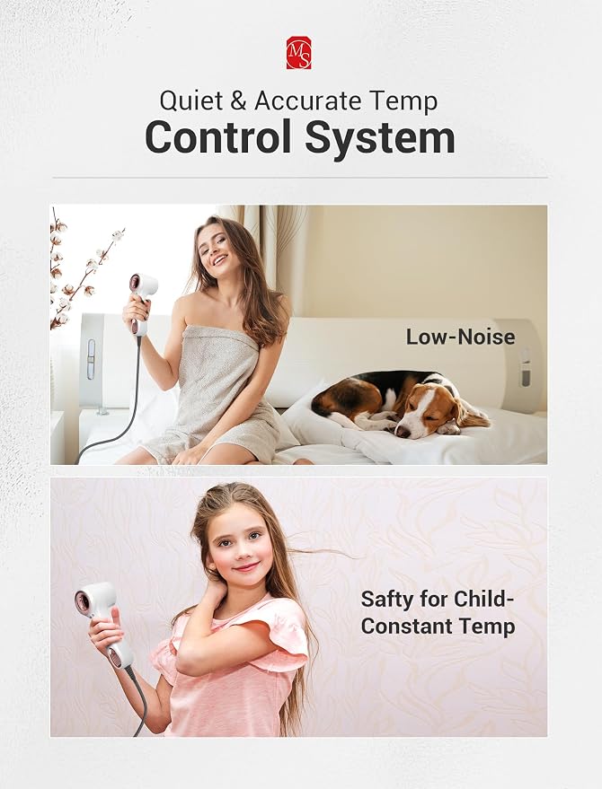 MelodySusie Compact Hair Dryer,110,000RPM High Speed Fast Drying Damage Free Portable Ionic Blow Dryer for Home & Travel