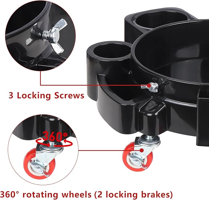 LCGP Bucket Dolly 5 Gallon Car Wash Professional Cleaning Bucket with Heavy Duty Wheeled Casters, Complimentary Strainer and Sprayer, Black