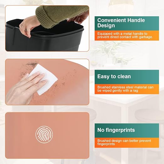 BestOffice 13.2 Gallon(50L) Trash Can, Fingerprint Proof Stainless Steel Kitchen Garbage Can with Removable Inner Bucket and Hinged Lids, Pedal Rubbish Bin for Home Office