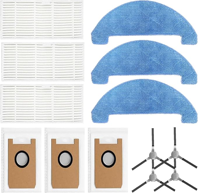 Replacement Parts for Loorow AT800 / Giomre AT800 3-in-1 Robot Vacuum Accessories 4 Side Brush 3 HEPA Filter 3 Mop Pad 3 Dust Bags
