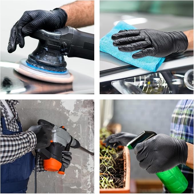 ANBOSON 10 Mil Nitrile Disposable Gloves Heavy Duty Mechanic Gloves Raised Diamond Texture Thick (Black of 1000, X-Large)