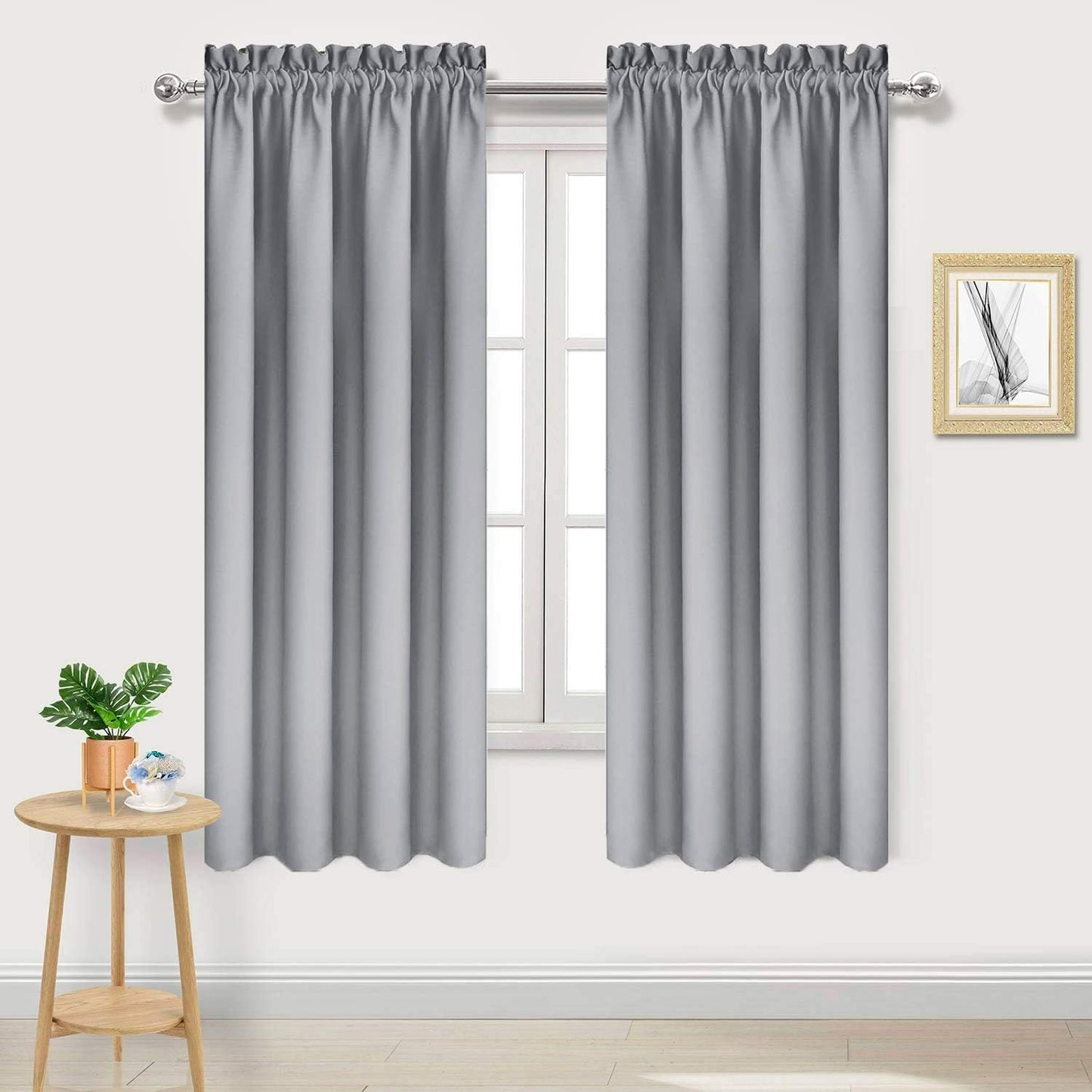 DWCN Blackout Curtains Room Darkening Thermal Insulated Bedroom Curtains Window Curtain Panels, 42 x 63 inches Long, Set of 2 Silver Grey Rod Pocket Drapes