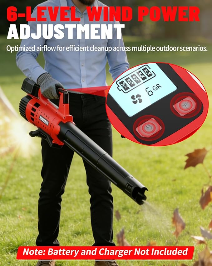 Cordless Leaf Blower for Milwaukee 18V Battery, 480 CFM / 130 MPH Brushless Dust Blower, 6-Speed Control with Digital Display, Handheld Electric Blower for Rain Snow Removal, Lawn, Yard (No Battery)