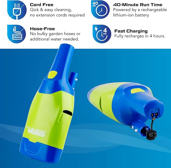 Pool Blaster Aqua Broom Turbo Spa Vacuum for Hot Tub Cordless Rechargeable Hoseless for Spot Cleaning, 40 min Runtime, Pool Pole and USB Charging Cable Included