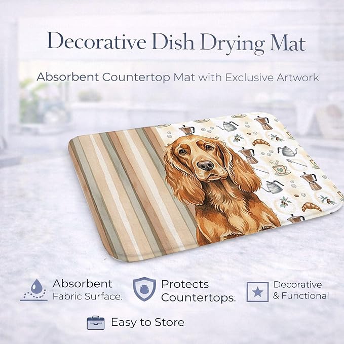 Caroline's Treasures Sussex Spaniel Coffee Bar Dish Drying Mat Absorbent Dish Drying Mat Pad for Kitchen Counter Dish Drainer Mat for Countertop, 14 x 21", Multicolor