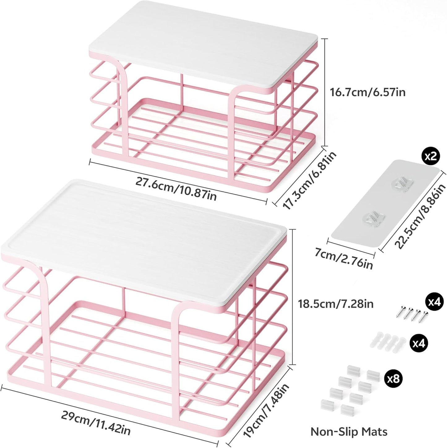2 Pack Extra Large Stackable Pantry Storage with Bamboo Top,Wall Mount Trash Bag Dispenser Roll Holder for Kitchen Pantry Laundry Room,Pink
