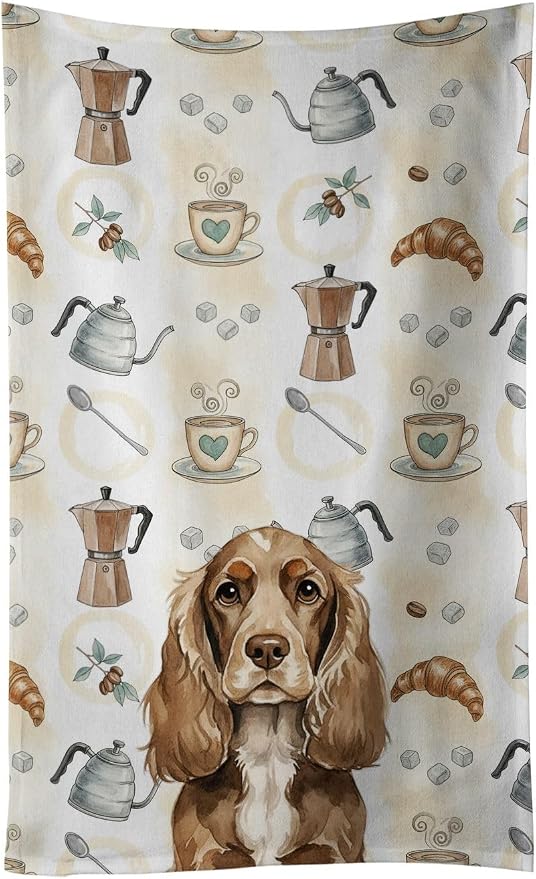 Caroline's Treasures Chocolate Cocker Spaniel Coffee Bar Kitchen Towel Velour Plush Front and Cotton Loop Back Machine Washable