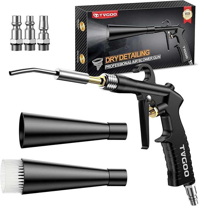 Dry Car Detailing Cleaning Gun – Blast Away Dust & Debris in Seconds & Aluminum Alloy Body with 2 Nozzles for Car Detailing, Home & Garage Use, Works with Any Air Compressor&Father's Day