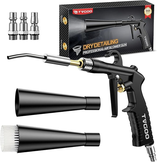 Dry Car Detailing Cleaning Gun – Blast Away Dust & Debris in Seconds & Aluminum Alloy Body with 2 Nozzles for Car Detailing, Home & Garage Use, Works with Any Air Compressor&Father's Day