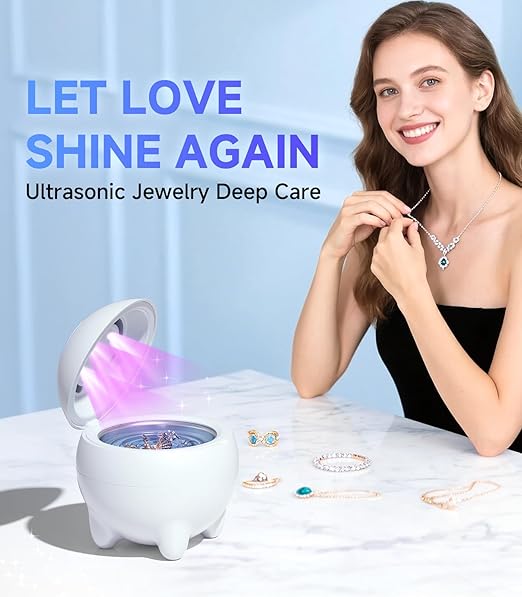 Ultrasonic Jewelry Cleaner Machine, 45KHz Retainer Cleaner Ultrasonic Professional for Dentures, Ring, Earrings Sterling Silver Deep Cleaning with 4 Modes, Timer, Low Noise, 304 Stainless Steel Tank