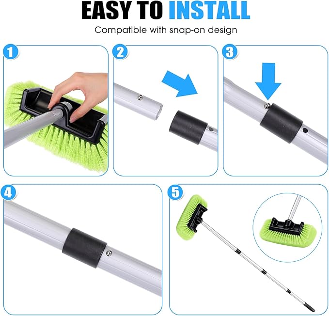 2 Pack 58 Inch Extendable Car Wash Brushes, Soft Bristled Scratch Free Cleaning System with Long Handle, Universal Cleaning Tool Set for Vehicles Home Windows Tires Snow Removal(Green+Blue)