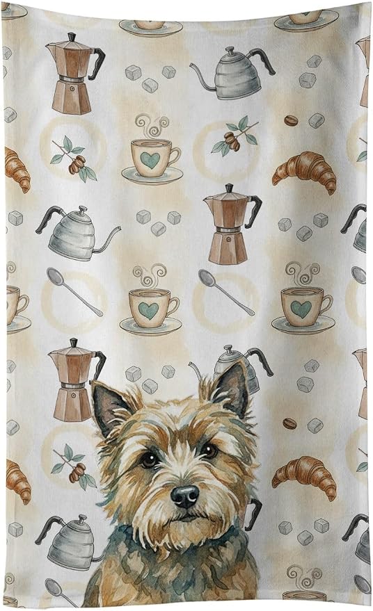 Caroline's Treasures Cairn Terrier Coffee Bar Kitchen Towel Velour Plush Front and Cotton Loop Back Machine Washable