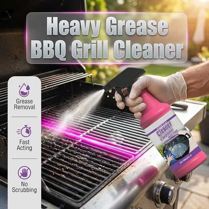 2Pcs Fast Acting Heavy Duty Grill Degreaser Spray, BBQ Grill Cleaner Spray for Outdoor Grills, Multi-Functional Grease Remover for Burnt Food & Grease, Kitchen Cleaner for Stove Top, Grill, Drip Pans