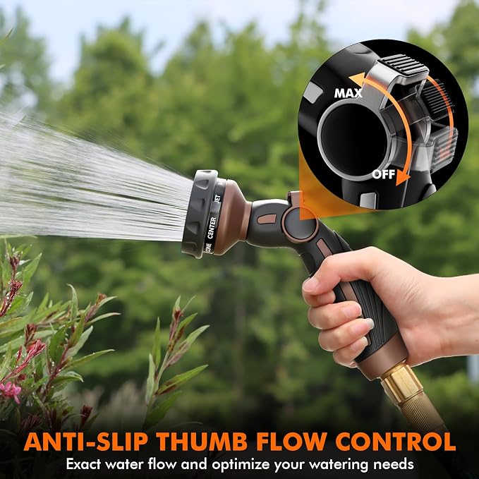 RESTMO Hose Nozzle with Easy Self-Lock Trigger, Heavy Duty Metal Water Hose Sprayer with 9 Spray Patterns and On/Off Valve, High Pressure | Thumb Flow Control, Ideal for Outdoor Lawn & Plant Watering