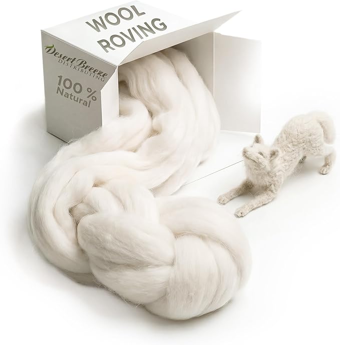 Wool Roving Top – 8 OZ Natural Corriedale, Bulk Pack, Best Core Wool for Needle Felting Wool, Wool Felting, Dryer Balls, Yarn Roving - Ethically Sourced, Processed in USA - White Ecru, 29.5 Micron