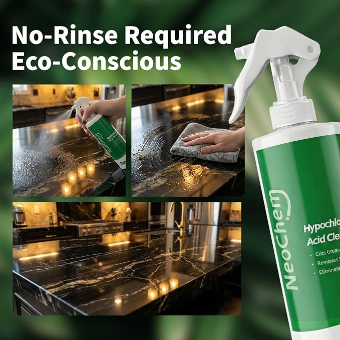 Hypochlorous Acid Spray For Cleaning, 500ppm Hypochlorous Acid,Cuts Grease, Removes Stains, Eliminates Odors - No Rinse, No Harsh Fumes, Biodegradable (16oz*4)