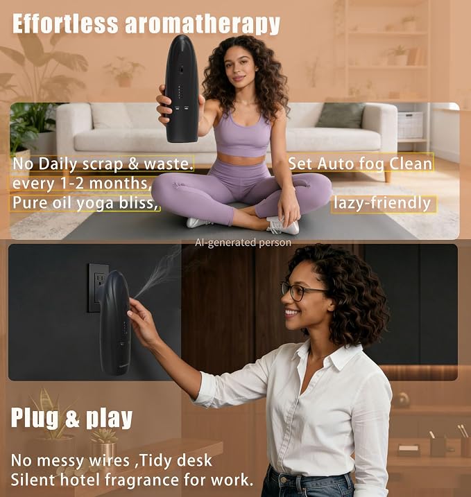Smart Waterless Diffuser Plug in Cold Air Scent Machine for Large Rooms | Plug & forget! No daily water refills or messy tank scrubbing,Smart concave base uses every last drop of your expensive oil