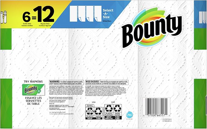 Bounty Select-A-Size Paper Towels, White, Big Rolls, 6 Count of 74 Sheets Per Roll, 6 Count (Pack of 1)