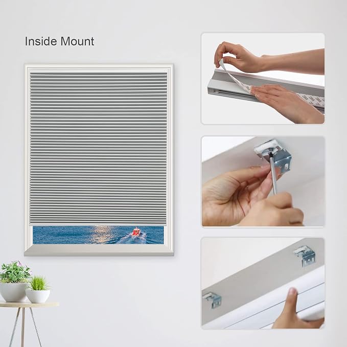 MYshade Cordless Cellular Window Shades No Tools No Drill Blackout Blinds for Indoor Windows Size 43" Wide X 72" Height Grey Room Darkening Window Blinds for Bedroom, Bathroom, Kitchen, Living Room