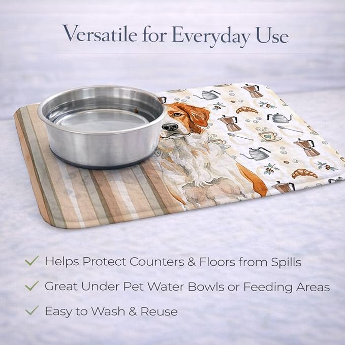 Caroline's Treasures Orange and White Brittany Coffee Bar Dish Drying Mat Absorbent Dish Drying Mat Pad for Kitchen Counter Dish Drainer Mat for Countertop, 14 x 21", Multicolor