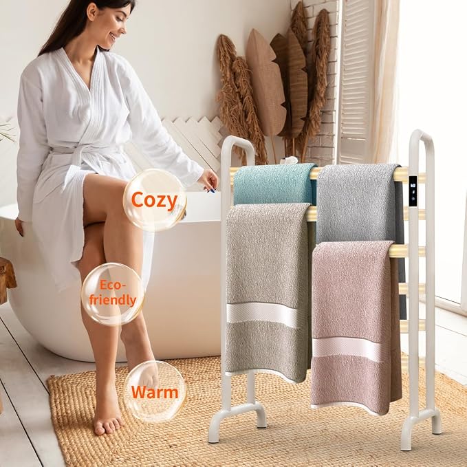 Towel Warmer Rack, Heated Towel Racks for Bathroom, with Timer and Temperature Adjustment, Overheat Protection Function, 12 Heating Rods, Large Free-Standing Suitable for Bathroom, Bedroom