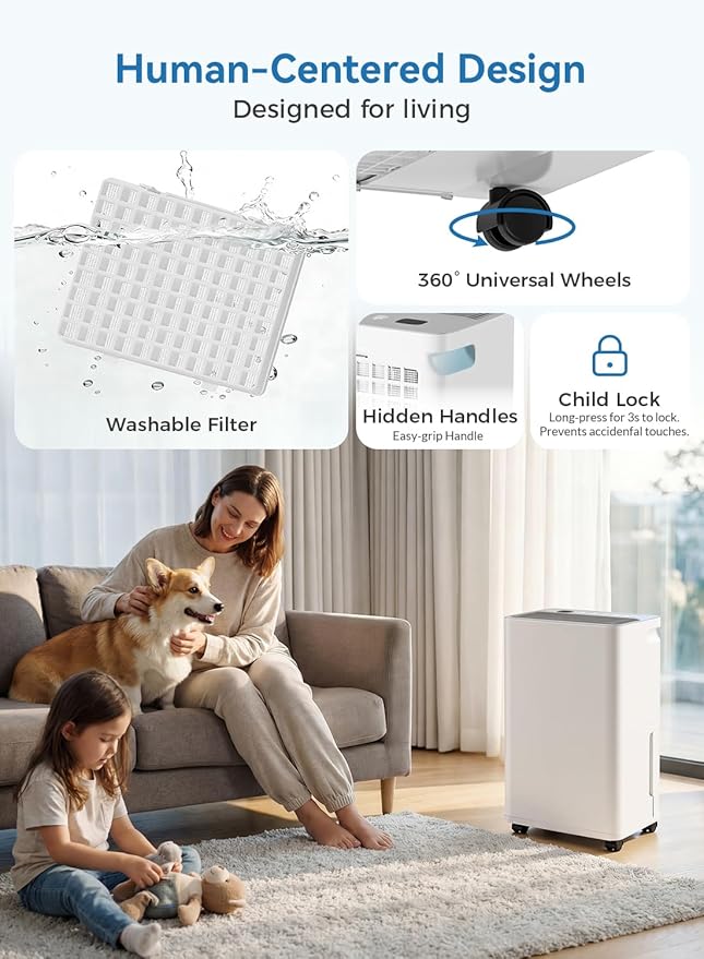 2500 Sq.Ft Dehumidifier for Basement with Drain Hose, Update 35 Pint Large Best Compressor Dehumidifiers for Home or Garage, Smart Humidity Control, 24H Timer & Child Lock, Ideal for Rooms