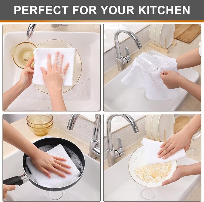 Kitinjoy 100% Cotton Kitchen Dish Cloths (12 X 12 Inches, White), 6 Pack Waffle Weave Ultra Soft Absorbent Dish Towels for Drying Dishes Quick Drying Kitchen Towels Dish Rags