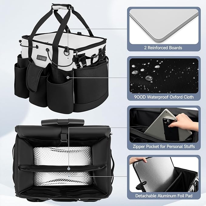 LOEUO Large Cleaning Caddy for Cleaning Supplies Organizer, Rolling Cleaning Caddy Bags with Wheels for Housekeepers, Cleaning Carts on Wheels for Home Car Office Picnic