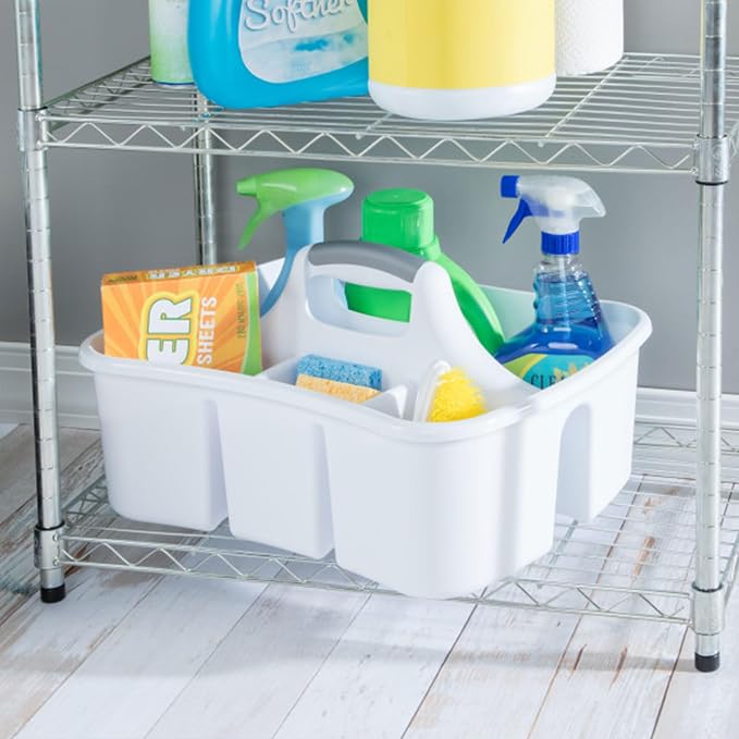 Sterilite 6-Pack Divided Ultra Caddy, Portable Plastic Storage Organizer for Bathroom - Large Organization Holder and Container for Sink, Laundry, and Kitchen Cleaning Supplies