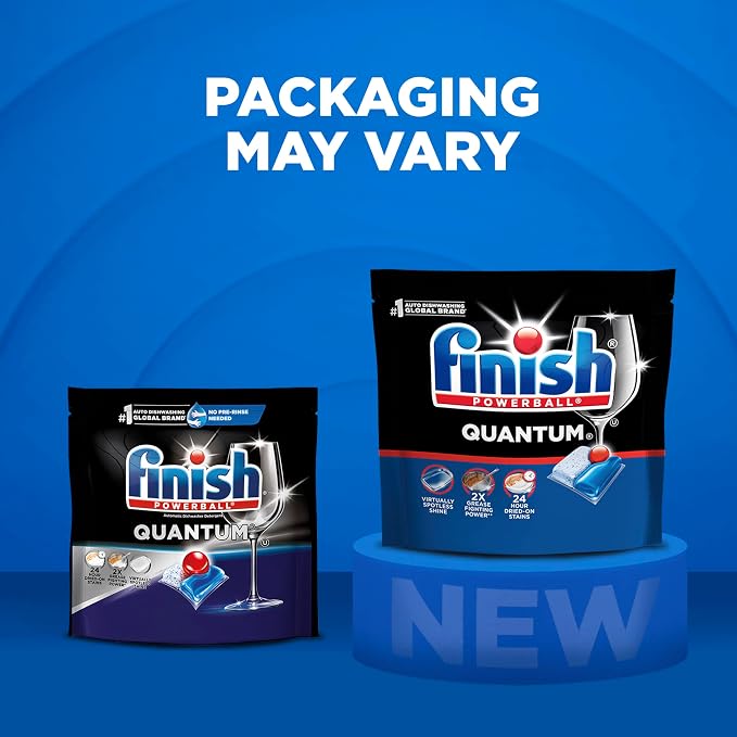 Finish Quantum Dishwasher Pods, No Pre-Rinse Dishwasher Detergent Soap Removes 24HR Dried-On Stain and Grease, Leaving a Virtually Spotless Shine, 57 Count