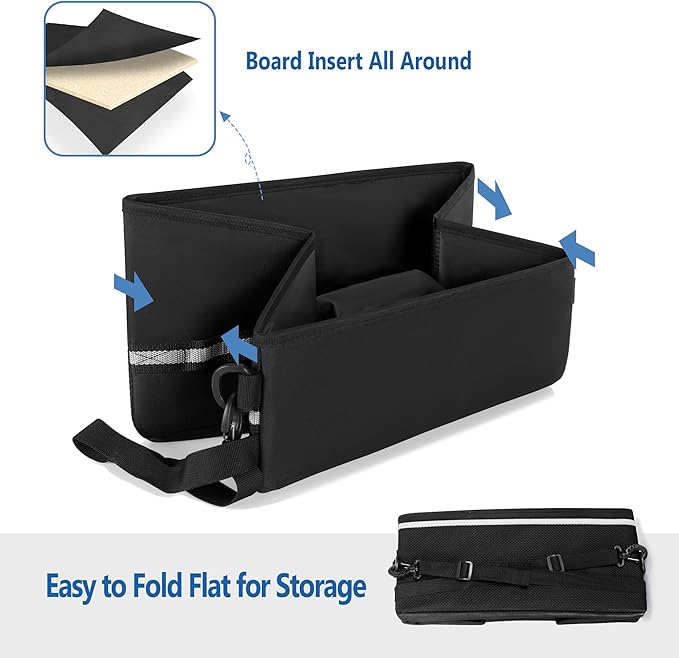 GRAOSO Under Seat Storage Fit for SuperCrew Cab, Foldable Truck Organizers and Storage Box Under Rear Seat For Single Seat with Removable Bottom Plate, 2 Side Handles and Hook Snap Fix Strap, Black