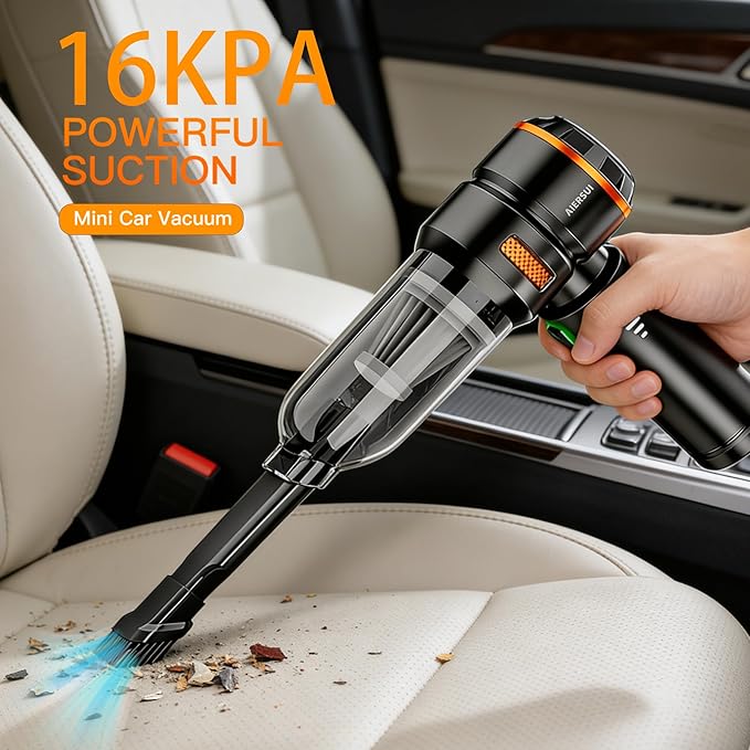 Super-Powered car mini Vacuum Cleaner 80,000RPM, Four-in-one: Blower, Vacuum Cleaner, air Extractor, and Pump. Handheld dust Collector, Handheld dust Blower, Hair Dryer, Cordless (Orange)