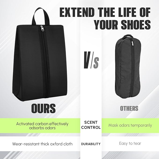 Leinuosen 2 Pcs Smell Proof Cleat Bag for Sport, Odor & Water Resistant, Soccer Football Baseball Golf Shoe Bag with Active Carbon Fabric for Gym & Travel, Fits up to Us Size 14 (Black)