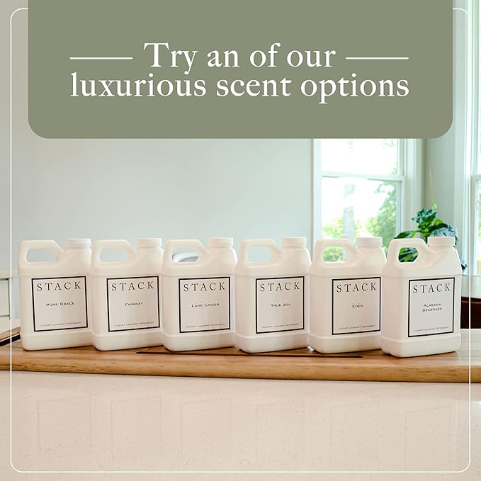 STACK Almost Home Luxury Laundry Detergent - Highly Scented Laundry Detergent for HE & Standard Washers - Infused With Roses, Jasmine, Suede, & Musk - Dye Free Gentle & Effective Cleaning - 32 oz