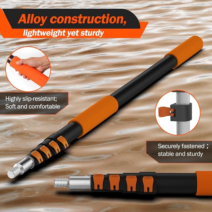 26FT Reach Telescopic Extension Pole, 5-20FT Paint Roller Extension Pole with Flip-Lock Design, Aluminum Alloy Threaded Head for Painting Cleaning Dusting & Window Washing Tools