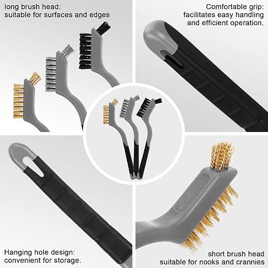 Reallnaive 50 Pcs Mini Wire Brush Set 7 Inch Stainless Steel Brass Nylon Bristles Small Wire Brushes for Rust Removal Paint Scrubbing Deep Cleaning(Brass/Stainless Steel/Nylon,Gray,Black,Brown)