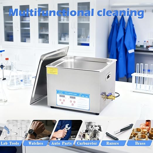 VUA 15L Commercial Ultrasonic Cleaner with Digital Timer & Heater, Professional Ultrasonic Parts Cleaner, 40kHz Ultra Sonic Cleaning Machine for Repairing Tools Industrial Parts Wrench