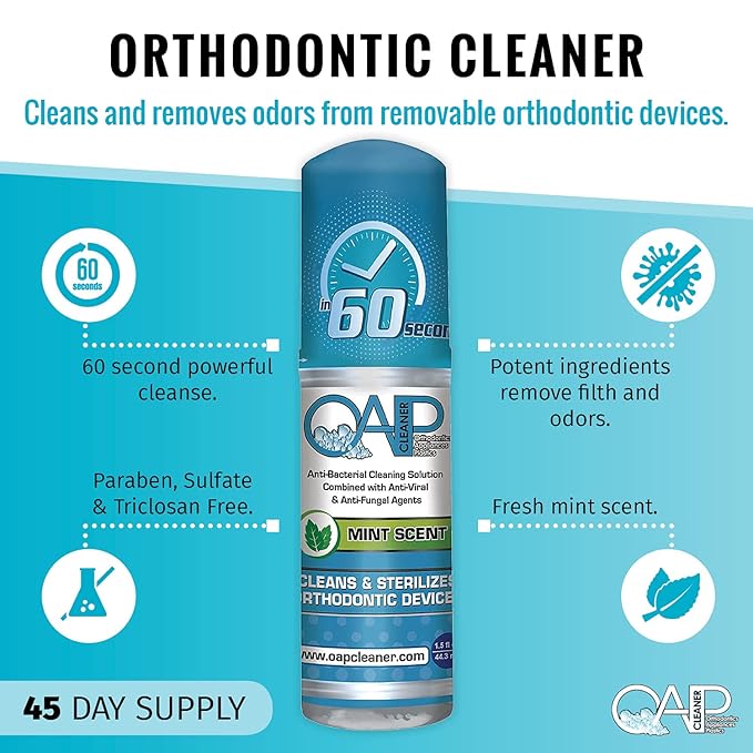 Foam Retainer Cleaner, Aligner, Invisalign, Denture, and Mouth Guard Cleaner | Orthodontic 60 Seconds Cleanser by OAP Cleaner | Paraben, Sulfate and Triclosan Free | 44.3 mL Bottle