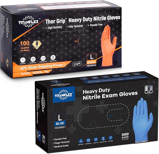 TitanFlex Disposable Heavy Duty Industrial Nitrile Gloves, Latex Free, Food Safe, Powder Free, Mechanic Gloves, 100-ct Box (Large)