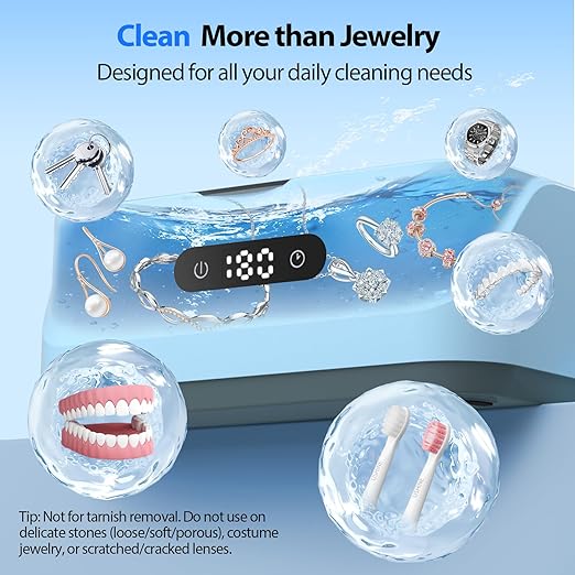 Ultrasonic Jewelry Cleaner: 48Khz Ring Cleaner Ultrasonic Machine with Digital Timer, 4 Cleaning Modes, 24W Sonic Cleaner for Jewelry, Glasses, Retainer, Watch Strap, Home & Travel Use, 13.5oz