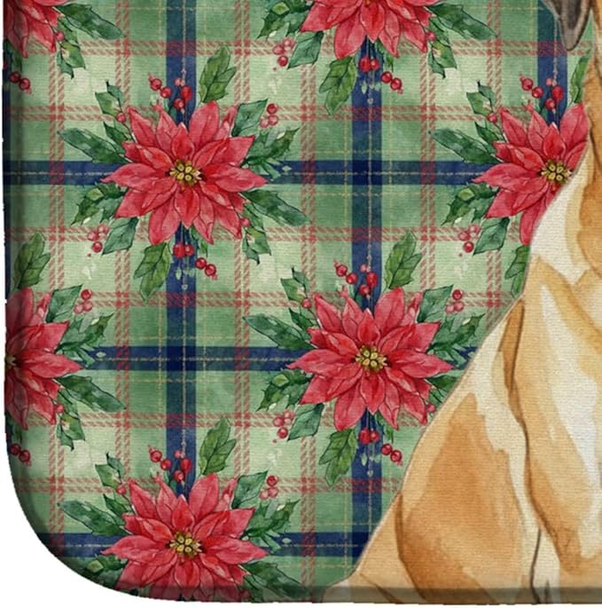 Caroline's Treasures Fawn English Mastiff Christmas PoinsettIas Dish Drying Mat Absorbent Dish Drying Mat Pad for Kitchen Counter Dish Drainer Mat for Countertop, 14 x 21", Multicolor