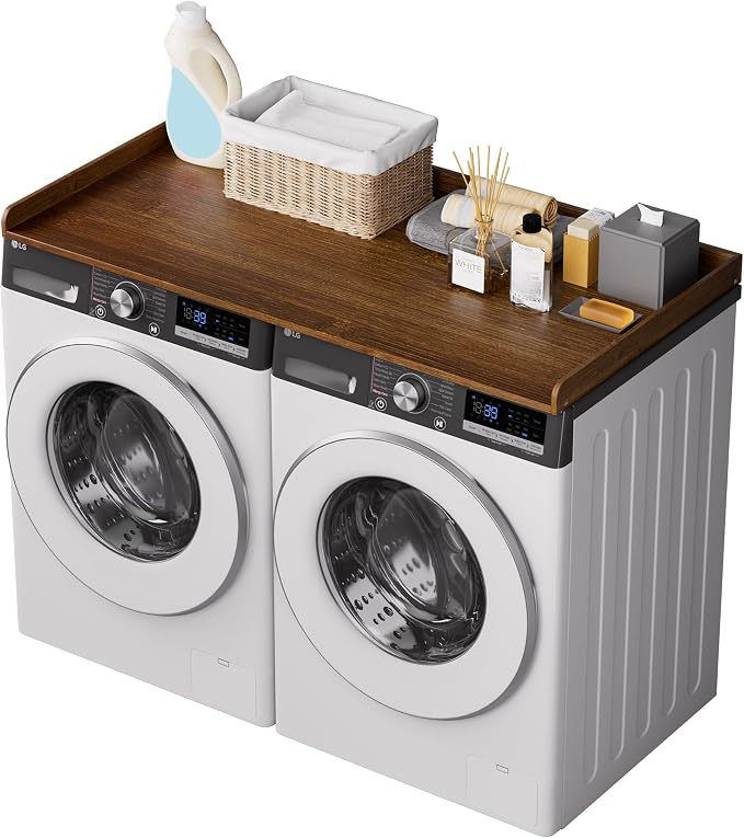 Washer Dryer Countertop, 54" x 27.5" Bamboo Countertop for Laundry Room, Washer and Dryer Topper with Edge Rails, Waterproof & Easy to Clean Laundry Organization Shelf, Natural