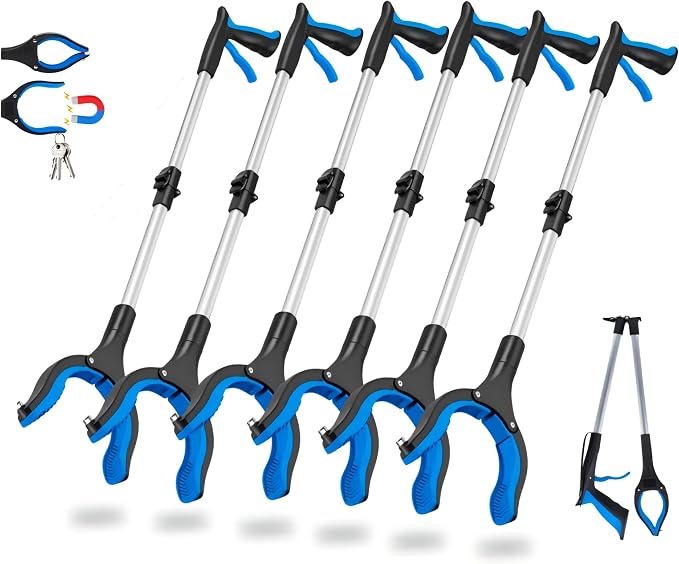 6 Pack 36" Trash Grabber Reacher Tools, Upgraded Strong Foldable Commercial Grabber Pickup Tool, Heavy Duty Cleaning up Gripper, 4" Wide Claw | 360° Rotation | Magnet, for Senior Home Outdoor