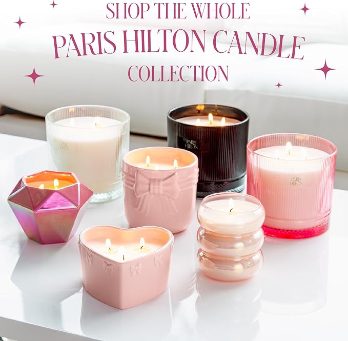 Paris Hilton Pink Spritz Scented Candle, Black Ribbed Glass Vessel with Faceted Diamond Detail, Premium Plant Wax Blend, 4-Wicks, 40-Ounce