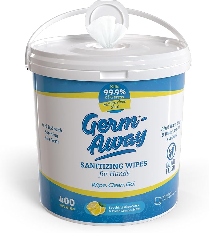 Hand Sanitizer - 400 Antibacterial Hand Wipes, Bulk Size with Lemon Scent in Reusable Dispensing Bucket, 400 Count (Pack of 1)