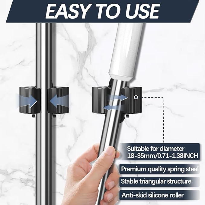 3-H Stainless Steel Broom Holder Wall Mount 50-Pack, Heavy Duty Mop and Broom Organizer with Screws, Tool Storage Rack for Kitchen, Laundry, Bathroom, Garage, Garden Shed,Black